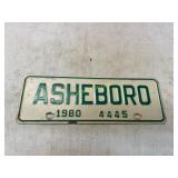 1980 Asheboro Metal License Plate