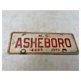 1973 Asheboro, NC License Plate