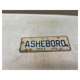 1972 N.C. Asheboro License Plate