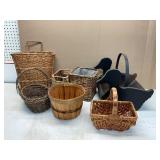 Assortment of Wicker and Wood Baskets