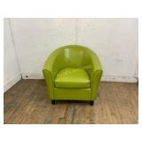 Retro Green Vinyl Barrel-Back Armchair