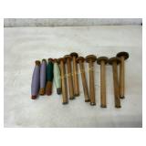 12 Wooden Bobbins and Spindles