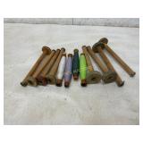 12 Wooden Spindles and Bobbins