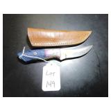 Trailing Point Damascus Hunting Knife with Sheath