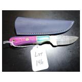 Drop Point Damascus Hunting Knife with Sheath