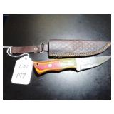 Straight Back Damascus Hunting Knife with Sheath