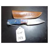 American Tanto Damascus Hunting Knife with Sheath