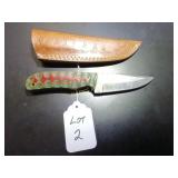 Straight Back Damascus Hunting Knife with Sheath