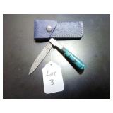 Straight Back Damascus Folding Knife with Sheath