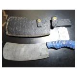 Sheepsfoot Damascus Butchers Knife with Sheath