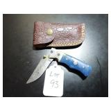Straight Back Damascus Folding Knife with Sheath