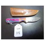 Drop Point Damascus Hunting Knife with Sheath