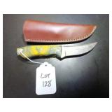 Trailing Point Damascus Hunting Knife with Sheath