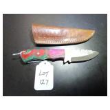 Drop Point Damascus Hunting Knife with Sheath