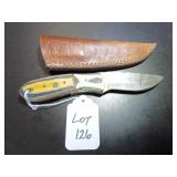 Drop Point Damascus Hunting Knife with Sheath