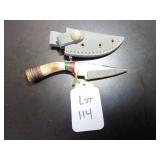 Clip Point Damascus Hunting Knife with Sheath