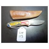 Straight Back Damascus Hunting Knife with Sheath