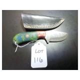 Drop Point Damascus Hunting Knife with Sheath