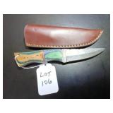 Straight Back Damascus Hunting Knife with Sheath