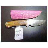 Straight Back Damascus Hunting Knife with Sheath
