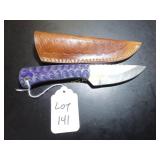 Straight Back Damascus Hunting Knife with Sheath