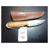Straight Back Damascus Hunting Knife with Sheath