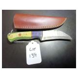 Hawkbill Damascus Hunting Knife with Sheath