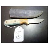 Straight Back Damascus Hunting Knife with Sheath