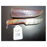 Trailing Point Damascus Hunting Knife with Sheath