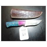 Straight Back Damascus Hunting Knife with Sheath