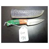 Straight Back Damascus Hunting Knife with Sheath