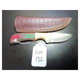 Straight Back Damascus Hunting Knife with Sheath