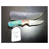 Clip Point Damascus Hunting Knife with Sheath