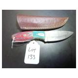 Straight Back Damascus Hunting Knife with Sheath