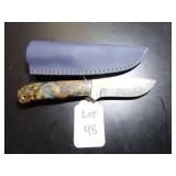 Drop Point Damascus Hunting Knife with Sheath