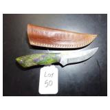 Trailing Point Damascus Hunting Knife with Sheath