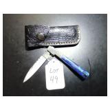 Straight Back Damascus Folding Knife with Sheath