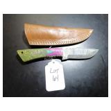 Drop Point Damascus Hunting Knife with Sheath
