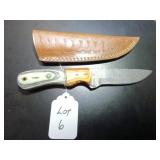 Straight Back Damascus Hunting Knife with Sheath