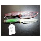 Clip Point Damascus Hunting Knife with Sheath