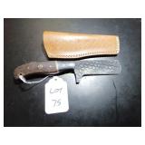 Sheepsfoot Damascus Hunting Knife with Sheath