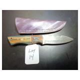 Drop Point Damascus Hunting Knife with Sheath