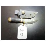 Trailing Point Damascus Hunting Knife with Sheath