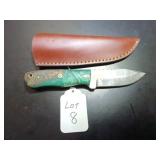 Drop Point Damascus Hunting Knife with Sheath