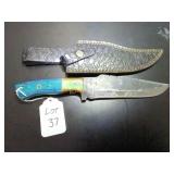 Clip Point Damascus Folding Knife with Sheath