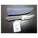 Trailing Point Damascus Hunting Knife with Sheath