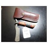 Striaght Razor Damascus Knife with Sheath