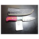 Drop Point Damascus Hunting Knife with Sheath