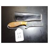 Sheepsfoot Damascus Hunting Knife with Sheath