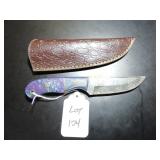 Straight Back Damascus Hunting Knife with Sheath